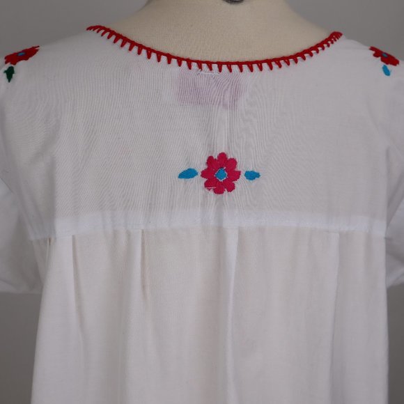 Vtg Mexican Embroidered Floral Caftan Hippie Dress Beach Cover Up Boho Prairie - Picture 5 of 5